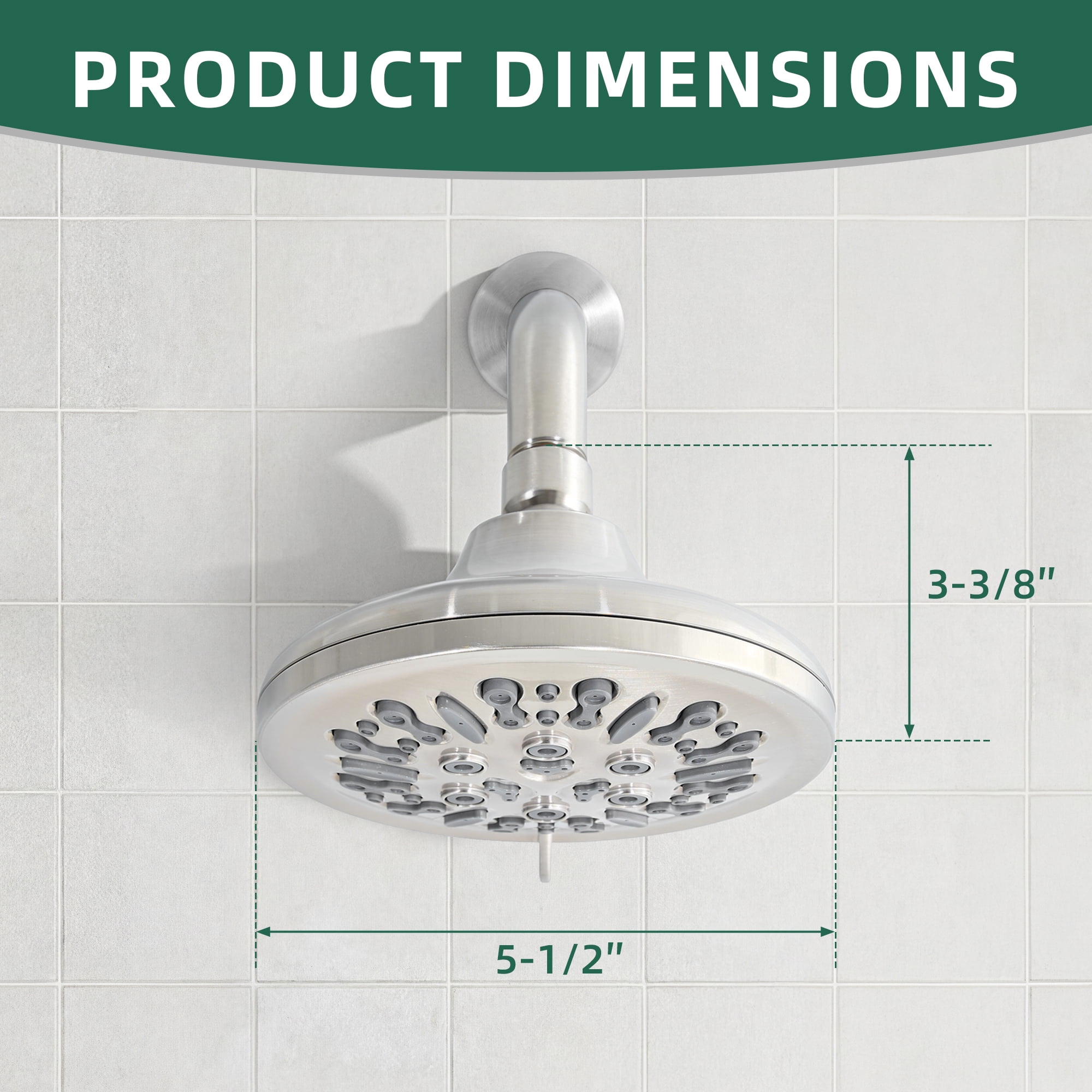 Akicon Shower Head High Pressure Rain Shower Head, 8-Setting 5.5 Inch Fixed Showerhead with Adjustable Angle, Anti-Clogging Nozzles, Easy Install, Excellent Replacement for Bathroom