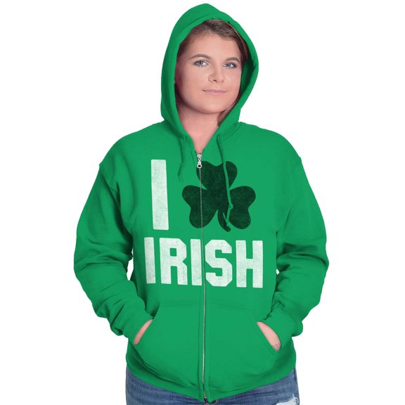 St Patricks Day Irish Pride Shamrock Zip Up Hoodie Men's Women's Brisco Brands S