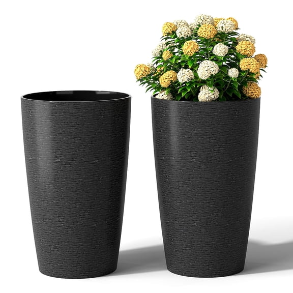 Costway 21" Tall Plastic Planters Set of 2 with Optional Drainage System for Front Porch
