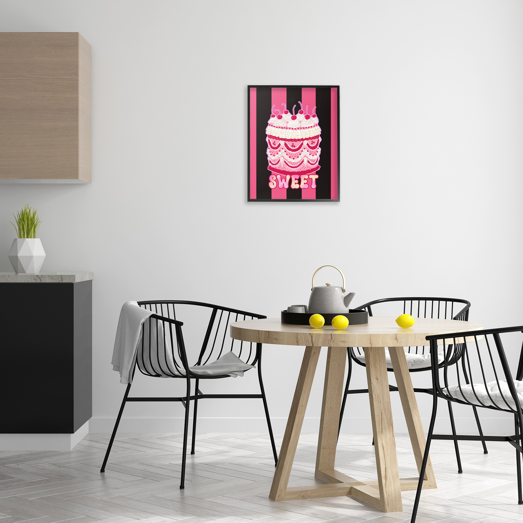 Stupell Industries Sweet Cake with Stripes Food & Beverage Painting Black Framed Art Print Wall Art, 16 x 20