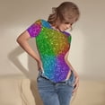thumbnail image 5 of Haiem Colorful Glitter Women's Crew Neck Short Sleeve Bodysuit Tops Stretchy Slim Basic-X-Large, 5 of 9