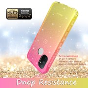 OnePlus Nord N100 Case With Built-in Screen Protector, Rosebono Hybrid Glitter Sparkle Transparent Colorful Gradient TPU Skin Cover 360 Protection Case For OnePlus Nord N100 (Gold/Pink)