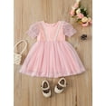 thumbnail image 2 of Liacowi Infant Baby Girl Ruffle Puff Sleeve Princess Toddler Tutu Dress with Feather Trim Lace Patchwork Layered Tulle Dress For Party, 2 of 9