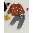 thumbnail image 2 of SUNSIOM Infant Baby Halloween Clothes Pumpkin Print Long Sleeve Sweatshirt Tops Solid Color Pants Set Fall 2Pcs Outfit, 2 of 9