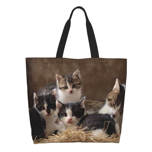 Disketp Cat Family Bolsa Tote Estampada para Mujer, Bolso de Hombro y de Mano para Compras y Viajes
