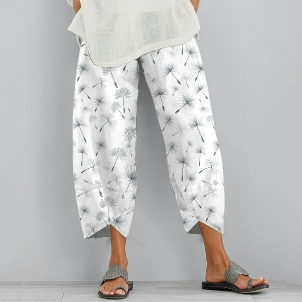 nsendm Female Pants Adult Beach Pants for Juniors Women Elastic Waist Trouser Pant with Pocket Loose Pant Prints Fashion Loose and Track Grey XL