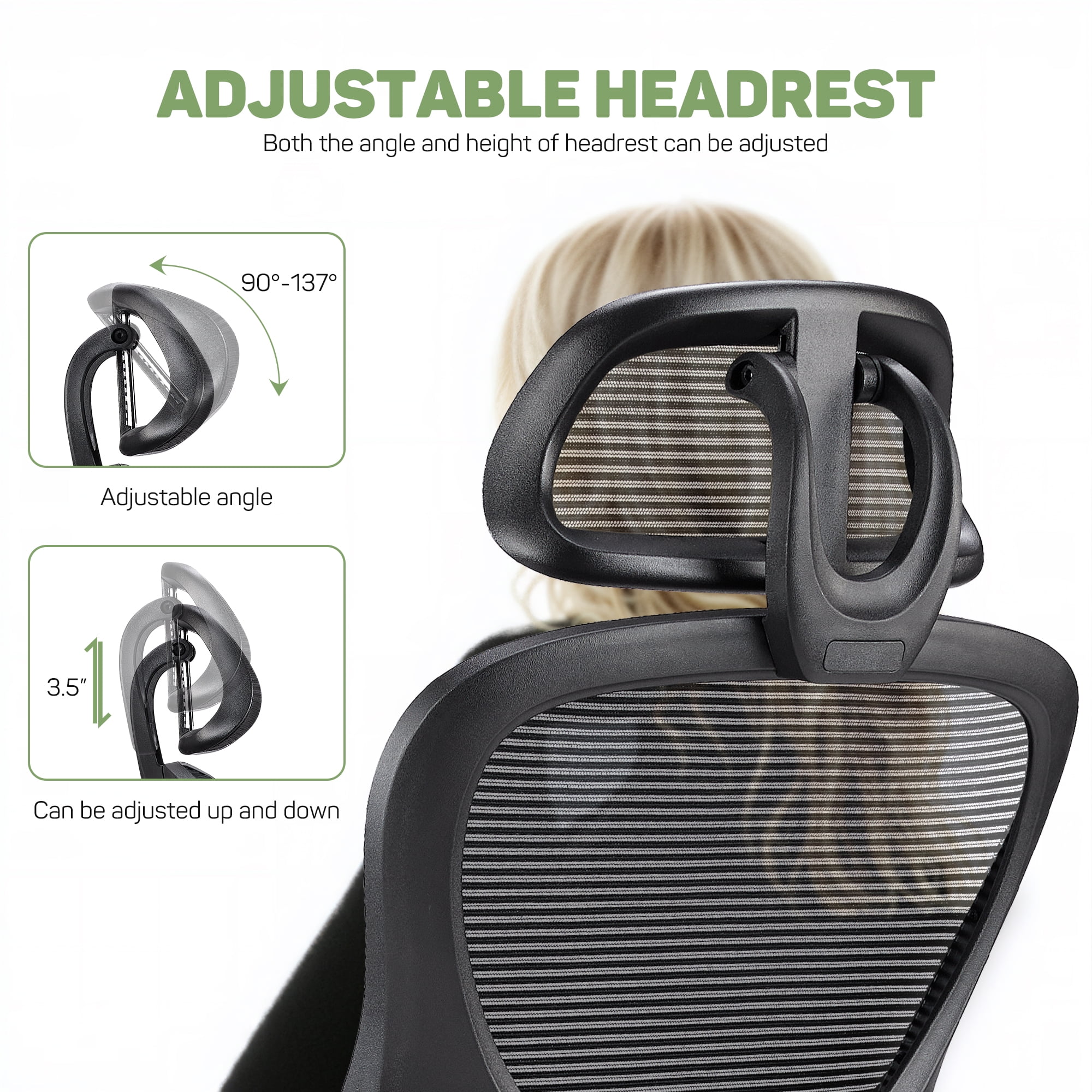 Ergonomic Office Desk Chair, High-Back Mesh Computer Chair with Adjustable Headrest, Lumbar Support, Flip-Up Armrests, Swivel Rolling Task Chair for Home Office, Black