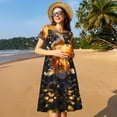 thumbnail image 4 of Balery Golden Koi And Treasure Vestidos sueltos de manga corta para mujer, vestidos de verano 2025, vestidos casuales de corte A con vuelo., 4 of 6