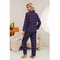 thumbnail image 4 of HEARTNICE 100% Cotton Pajama Set for Women, Button Down Plaid Sleepwear Long Sleeve Flannel Pajamas Set,(Navy Brown Plaid,2XL), 4 of 5