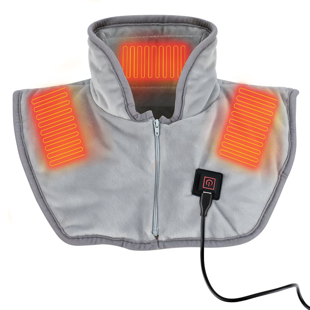 Heated Shoulder Wrap for Neck and Shoulders, USB Powered Neck and Shoulder Heating Pad with 3 Heat Levels, 3 Heating Zones, Soft Wearable Heated Shawl with Zipper