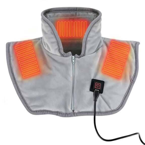 Heated Shoulder Wrap for Neck and Shoulders, USB Powered Neck and Shoulder Heating Pad with 3 Heat Levels, 3 Heating Zones, Soft Wearable Heated Shawl with Zipper
