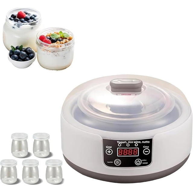 Yogurt Maker, Multi-Function Electric Yogurt Machine with LCD Display and 5 Jars, Adjustable Time Control & Constant Temperature, for Making Fresh, Healthy Desserts