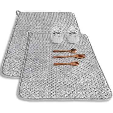 SunshineFace 2 Pack Microfiber Dish Drying Mat,Absorbent Dish Drainer Kitchen Counter,17.7x23.6 inches Large Size Dish Drying Pad for Countertops,Sinks,Draining Racks(Gray)