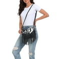thumbnail image 2 of HDE Women's PU Leather Hobo Fringe Crossbody Tassel Purse Vintage Small Handbag Black Cow Print, 2 of 7