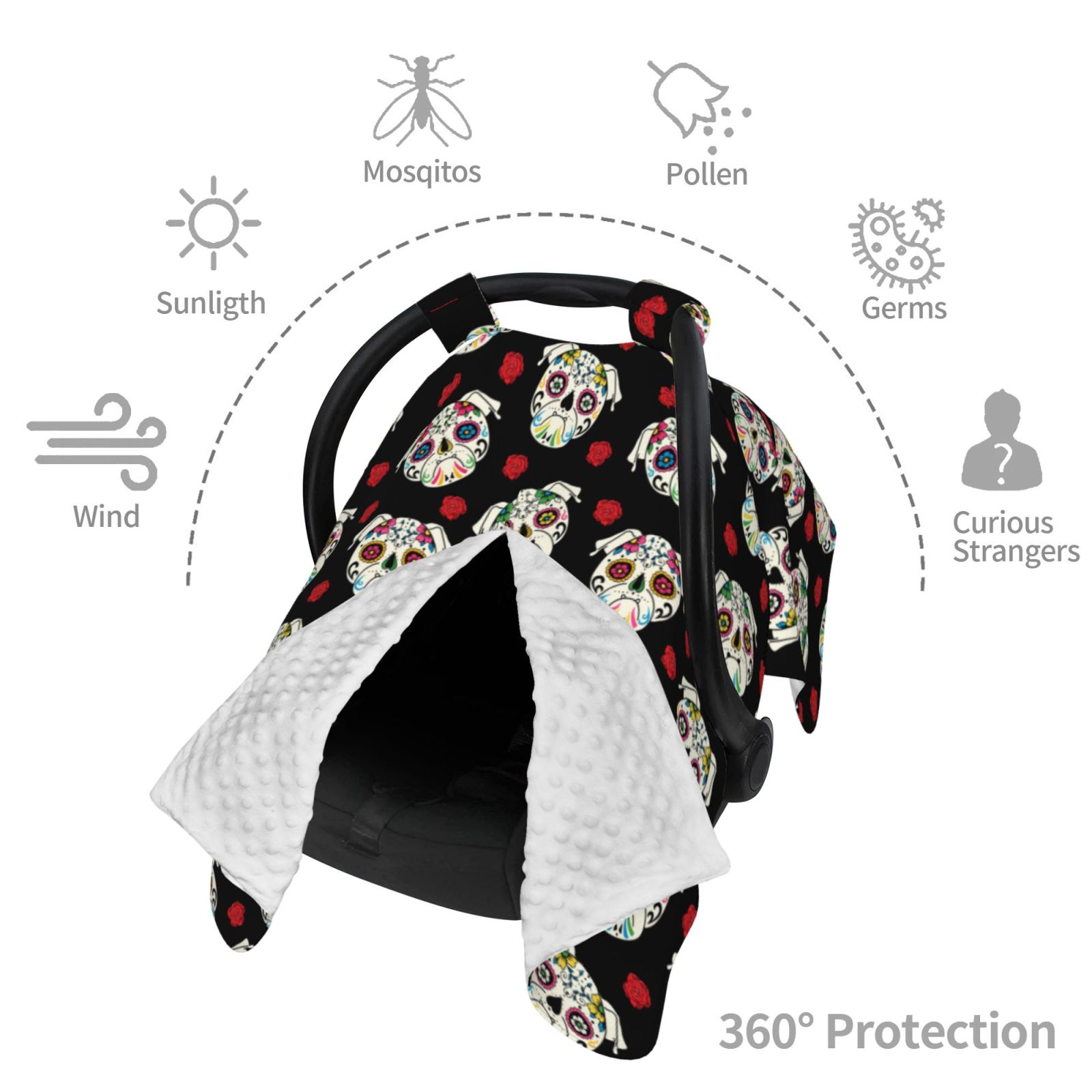 Car Seat Cover Baby - colorful Skull dog flower Breathable Infant Car Seat Cover for Baby Carseat, Lightweight Comfort Baby Essentials Must Haves Newborn Stuff for Girl Boy