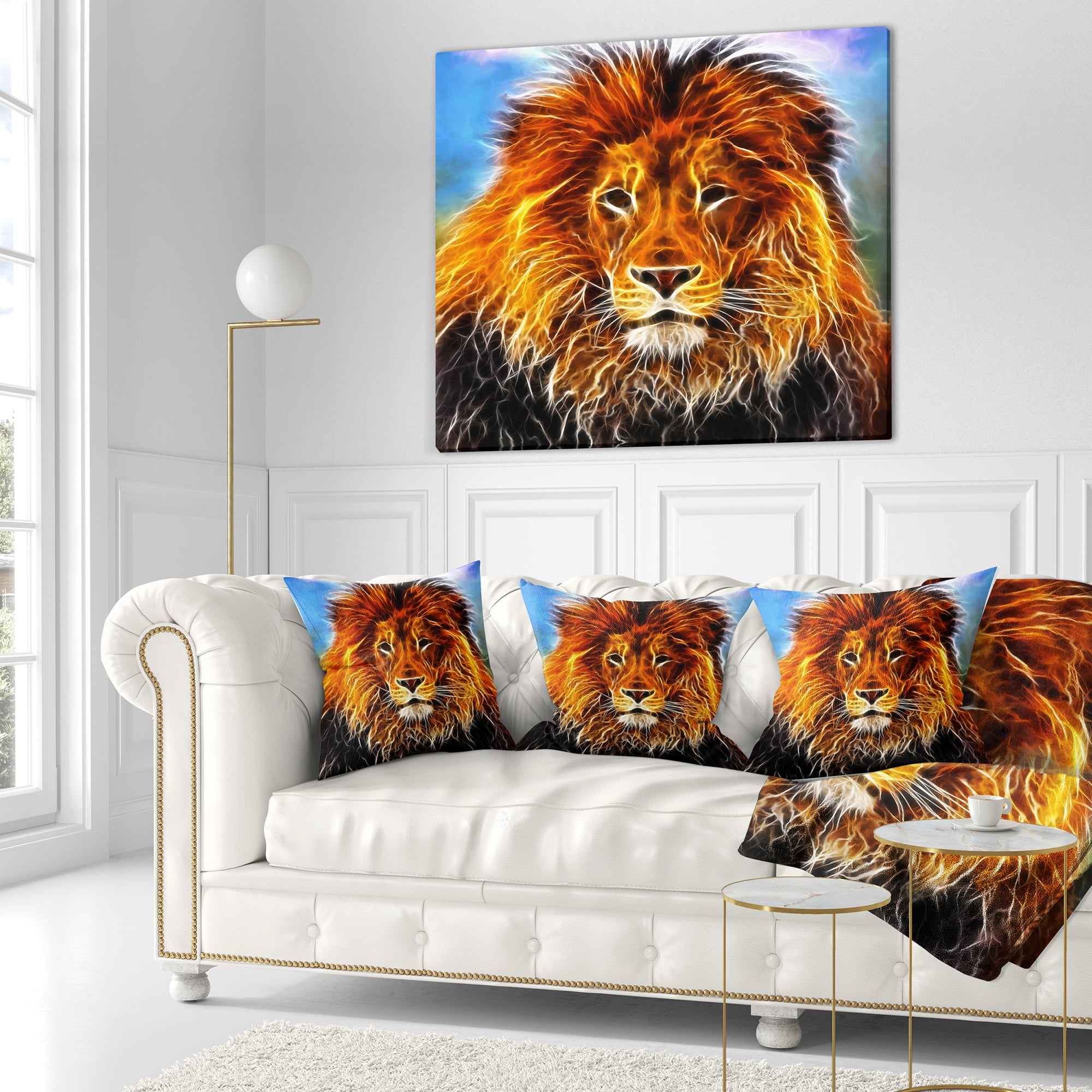 Designart Drawing of the King of Jungle - Animal Throw Pillow - 18x18