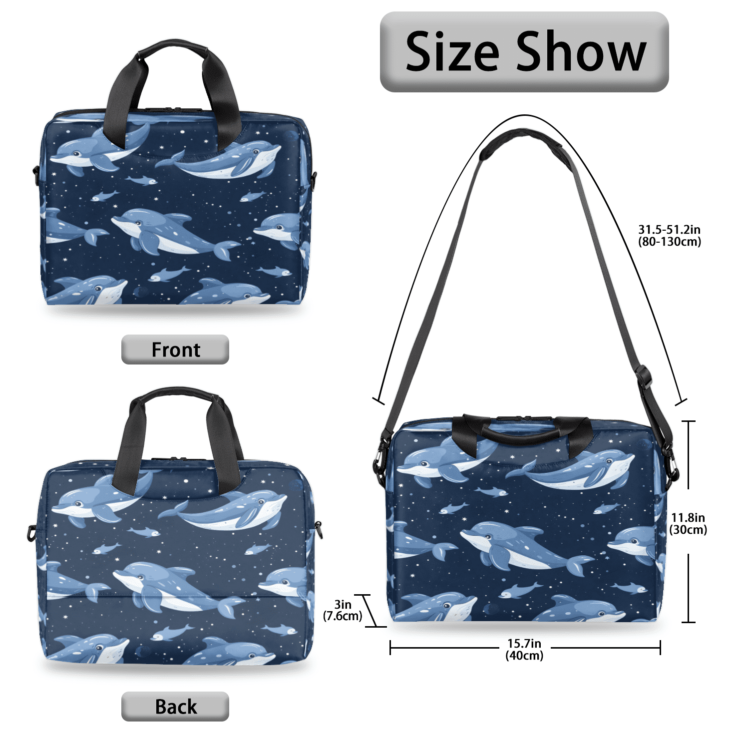 Herdesigns Dolphin Laptop Bag for Women Men, Computer Case Briefcase Messenger Bags, 15-15.6 inch Laptop Sleeve Shoulder Bag