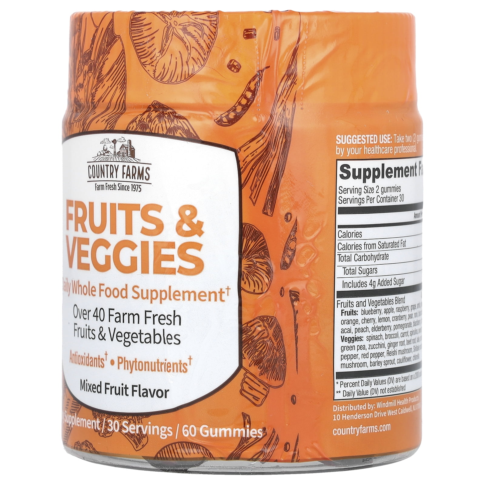 Country Farms Fruits & Veggies, Daily Whole Food Supplement, Mixed Fruit, 60 Gummies