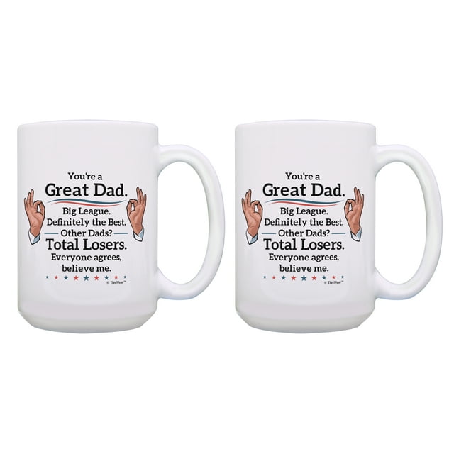 ThisWear Funny Dad Mug Set Great Dad Big League Definitely Mug Great Coffee Mugs Dad Gag Gifts Best Dad Mug Set Best Dad Coffee Cup Set 2 Pack 15oz Coffee Mugs