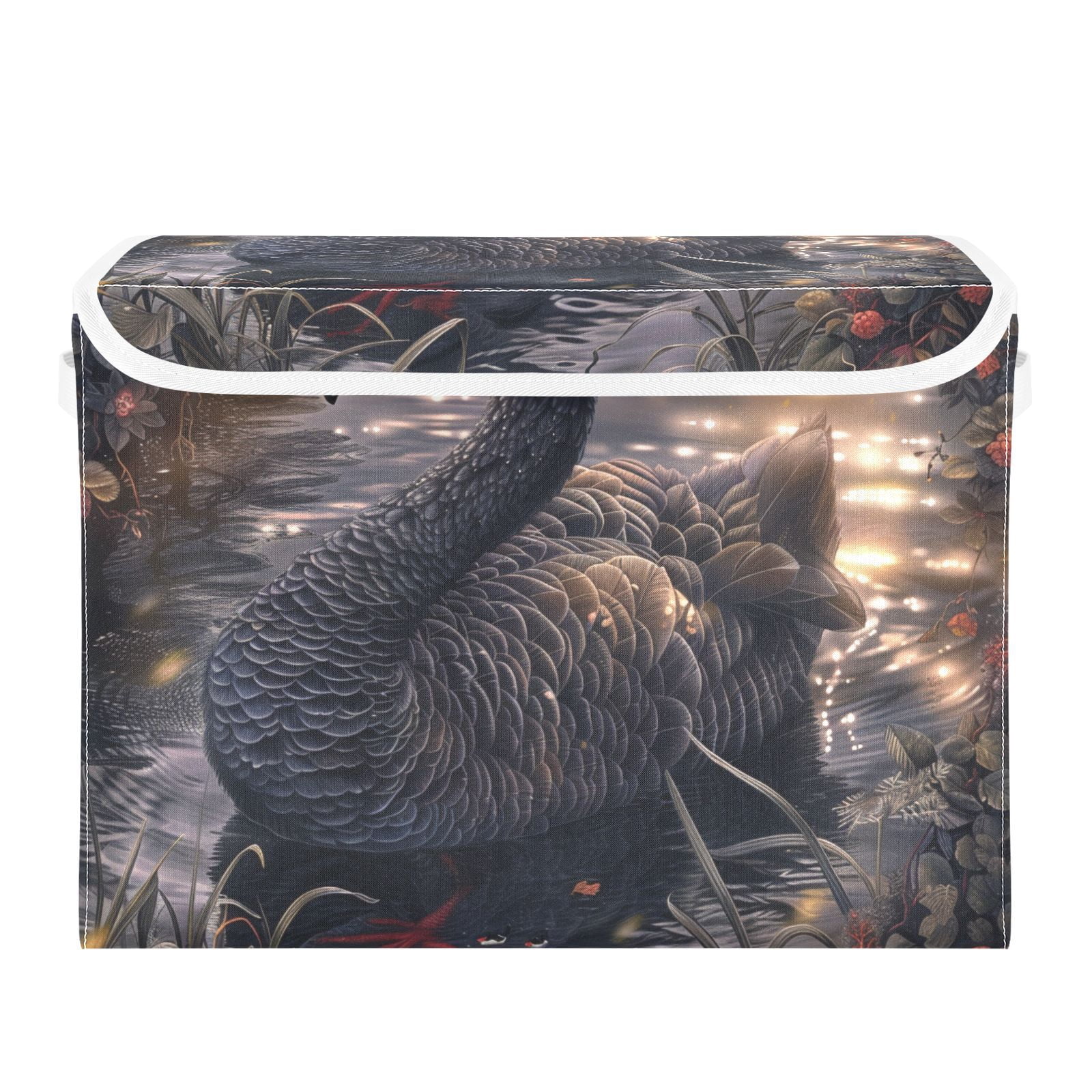 Black Swan Storage Basket for Shelves Foldable Container Organizer for Organizing Toys Clothes Books with Handles