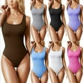 thumbnail image 2 of LEEYNEER Women One Piece Swimsuit Solid Ribbed Monokini Swimwear Scoop Neck Low Back Bathing Suit, 2 of 3