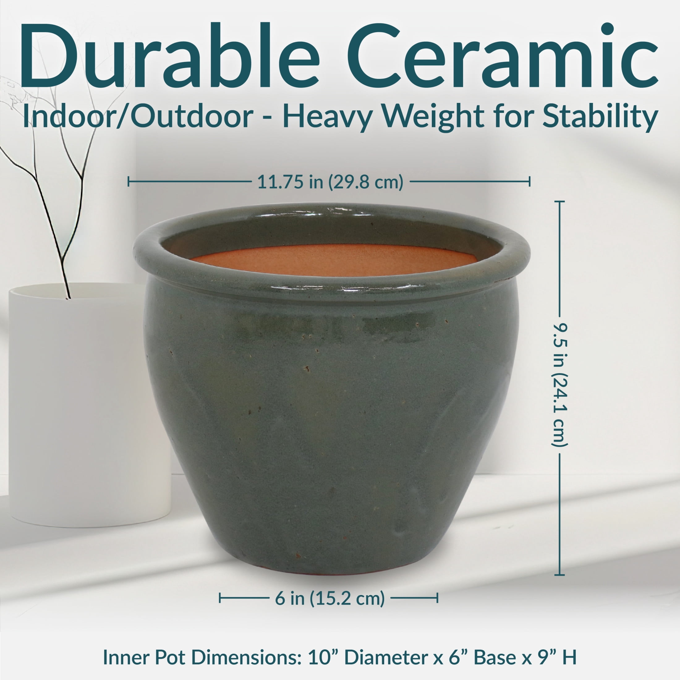 Sunnydaze Chalet 11.75" x 11.75" x 9.5" Round Gray Ceramic Outdoor Planter 2-Count