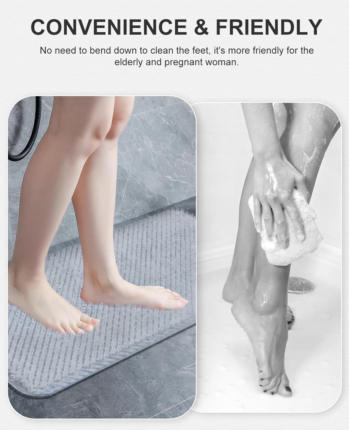 OTHWAY Non Slip Grassy Bathtub Mat :27.5X15.7 inches Spa Foot Massage Bathroom Rug,Quick Drain Shower Floor Mat for Elderly Pregnancy & Families(Clear)