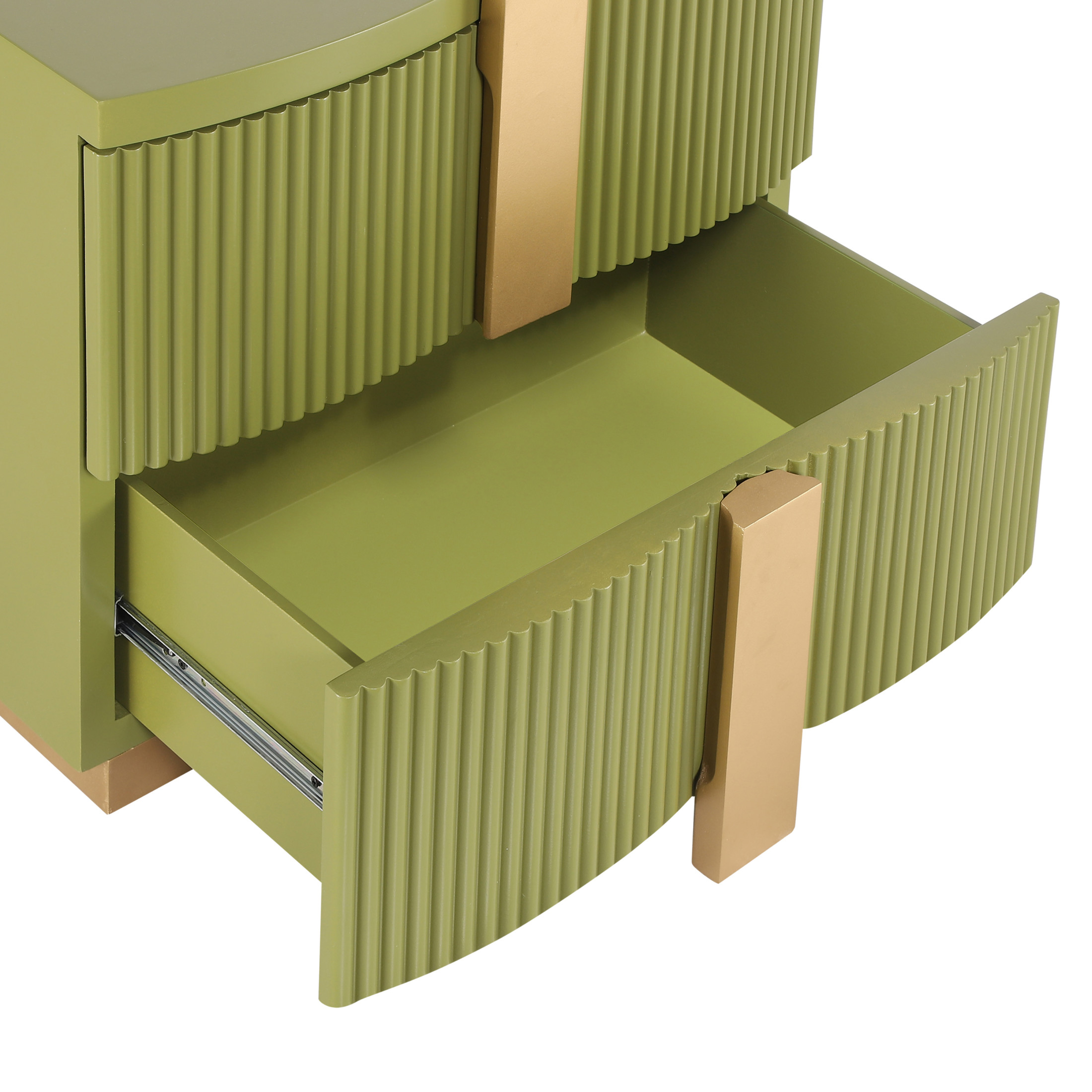 Christopher Knight Home 23.6" Modern Nightstand, 2-Drawer Fluted MDF Bedside Table, Olive Green