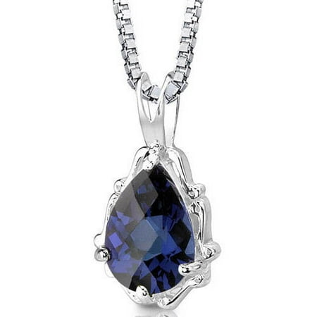 Oravo 2.25 Carat T.G.W. Pear-Shape Created Blue Sapphire Rhodium over Sterling Silver Pendant, 18