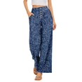 thumbnail image 2 of Delayuji Women's Wide Leg Pants Printed Summer Casual Palazzo Pants Drawstring Loose Fashion with Button High Elastic Waisted Pants Trousers With Pockets, 2 of 6