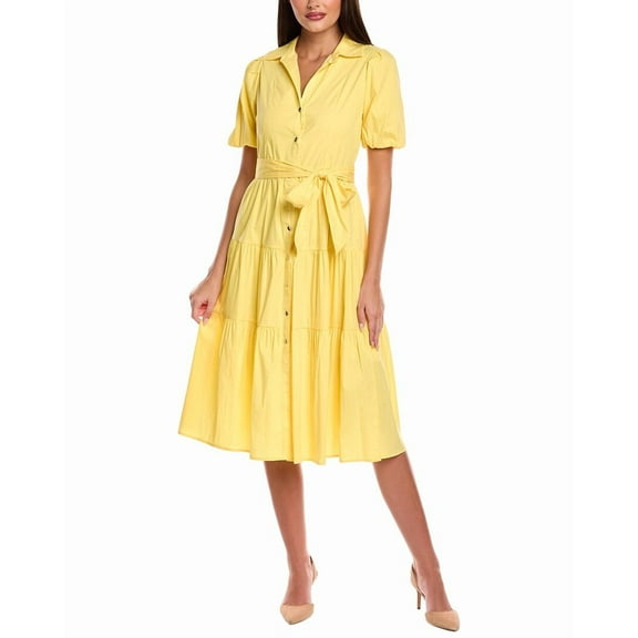 T Tahari womens  Button Midi Dress, 8, Yellow