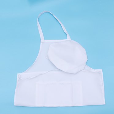 ELAYARD 4Pcs Chef Apron and Hat Set White Cooking Apron with Front Pocket for Kitchen and Waiter Use