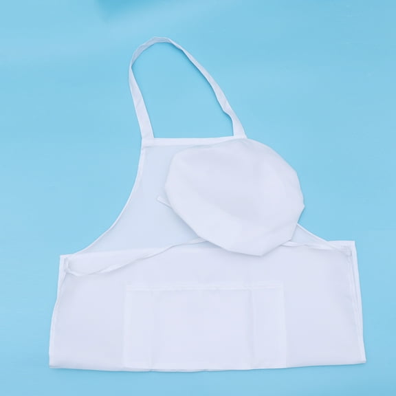 ELAYARD Chef Apron and Hat Set White for Cooking Use with Pocket 4Pcs