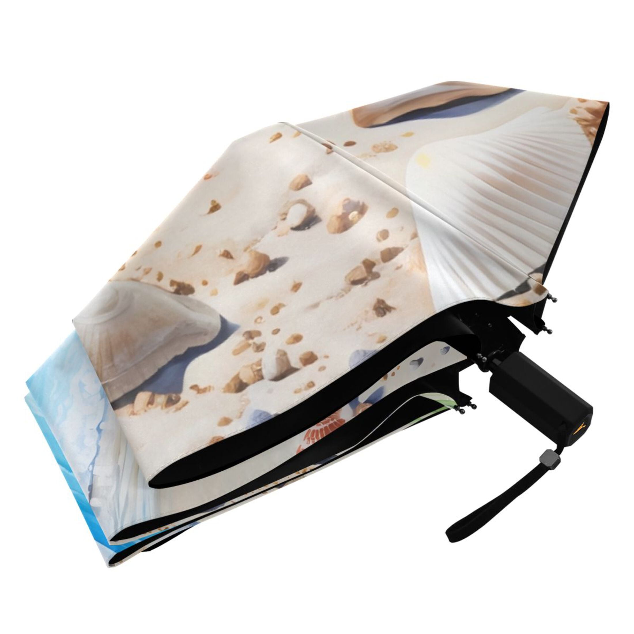 Seashell in Summer Beach Compact Folding Umbrella for Rain Windproof Travel Umbrella UPF 50+ Lightweight Packable Arc Size