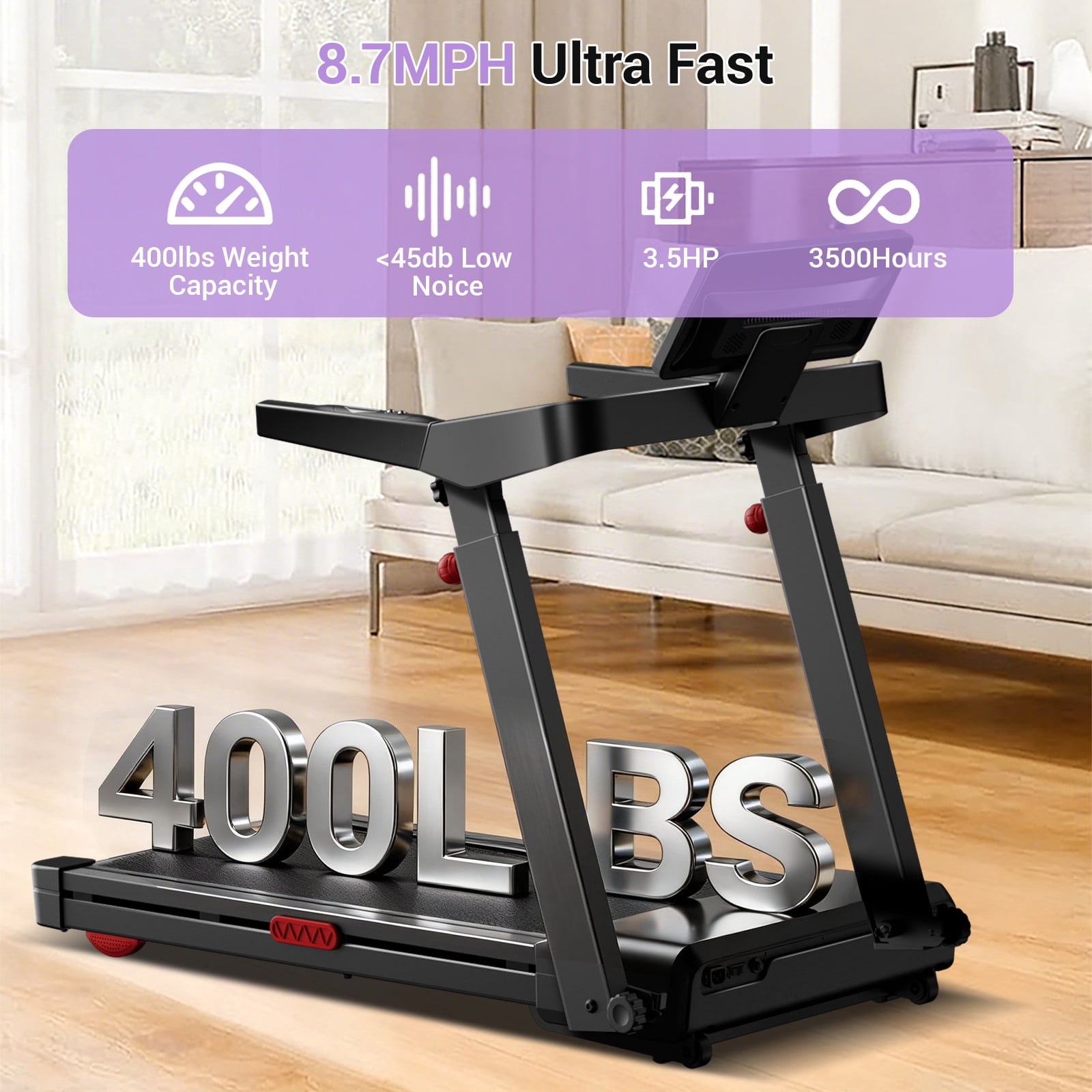 SONITU 16% Auto Incline Treadmill, Foldable with 3-Level Console, Quiet 3.5 HP Motor, 400 lbs Weight Capacity