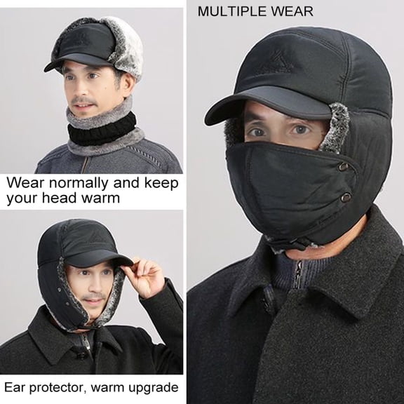 sunsanly Unisex Winter Hat Thickened Fleece Lined Ear Protection Windoroof Buckle Fasten Heat Retention Outdoor Skiing Skating Snowboarding Lei Feng Hat