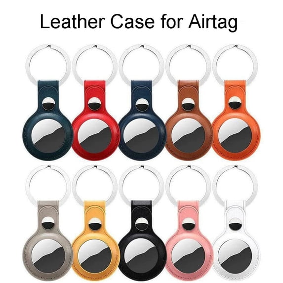 Case for Airtag, Leather Protective Airtags Case Cover Skin Anti Scratch with Keyring Hook, Key Pet Wallet Bluetooth Finder Locator (Black)