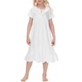 thumbnail image 2 of Vestido de Verano de Manga Corta Cuello Redondo Encaje Recorte Vestido Casual de Ropa de Casa 95% Algodón 5% Rayón para las Niñas, Camiseta de Primavera Vestido de Juego para Niños, 2 of 9