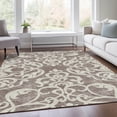 thumbnail image 6 of HomeRoots 676952 5 x 8 ft. Taupe & Ivory Damask Washable Machine Made Rectangle Area Rug with UV Protection, 6 of 9
