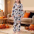 thumbnail image 2 of SJLDQY Halloween Pajamas for Girl Set Button Down Long Sleeve Shirts Pants 2 Piece Pj Set Fall Winter Sleepwear Cozy Soft Loungewear, 2 of 7