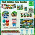 thumbnail image 4 of Cartoon Birthday Party Decoration Supplies, 113 Pcs Cartoon Pixel Party Supplies, including Cartoon Pixel Cake Toppers, Balloons Banner Plates etc. Cartoon Party Decorations for Boys, 4 of 8