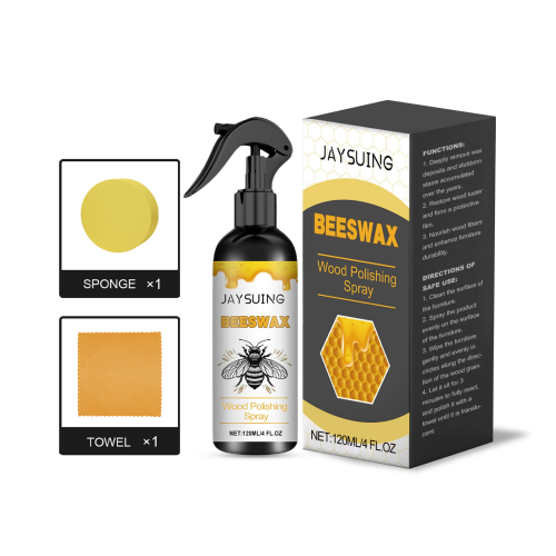 Jaysuing Kit de Pulido para Muebles de Madera con Cera de Abeja, Spray Restaurador de Rayones y Brillo para Madera, Incluye Esponja y Toalla, Contenido 120ml para Cuidado del Hogar