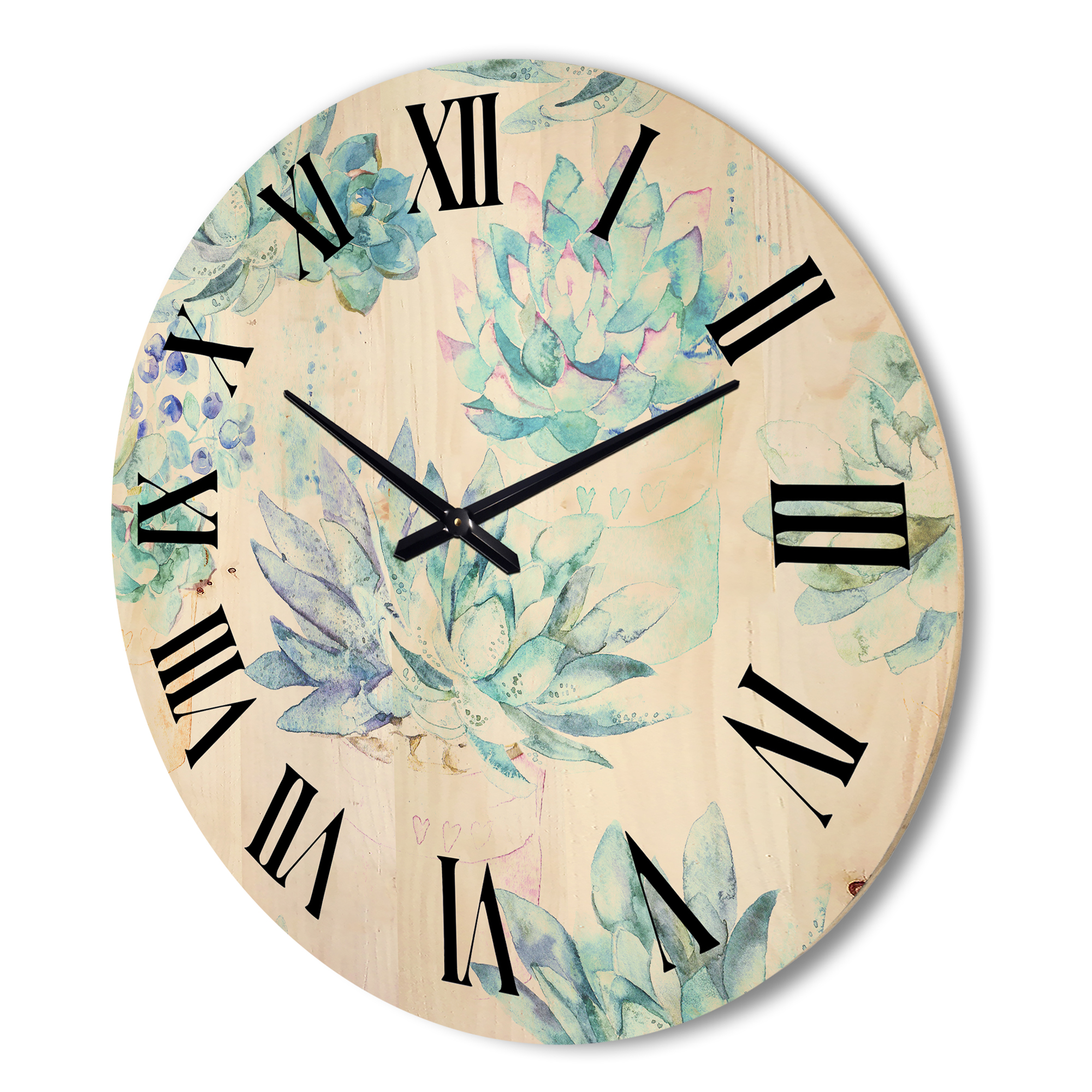 Designart 'Pastel Toned Succulent Housplants in Flowerpots' Traditional Wood Wall Clock