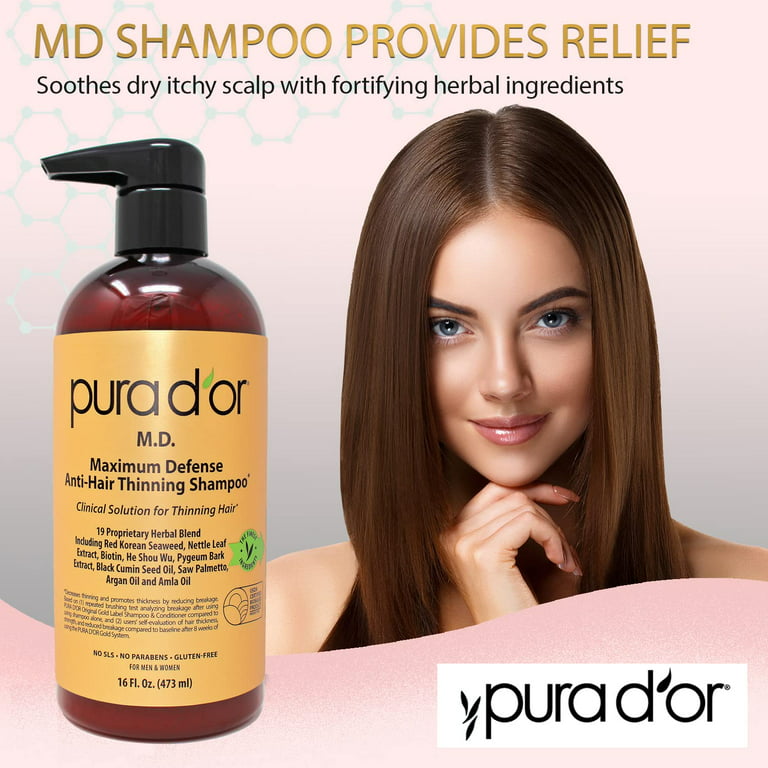 Pura D’or MD Anti-Hair Thinning Shampoo w/ 0.5% Coal Tar, Biotin Shampoo, 19dh