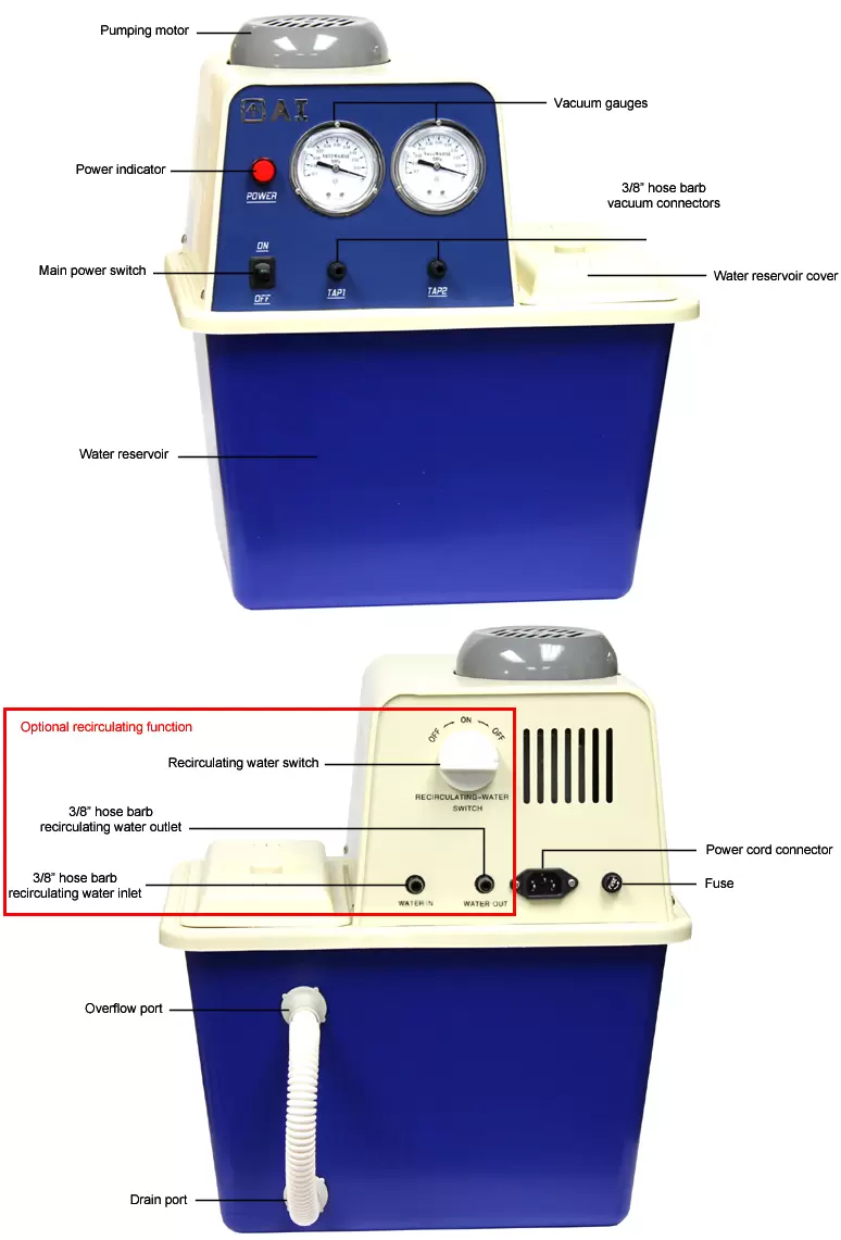 Across International WV07.110 Watervac 0.7 CFM 2-Head Recirculating Water Vacuum Pump - 110V, 12" Height, 17" Wide, 15" Length