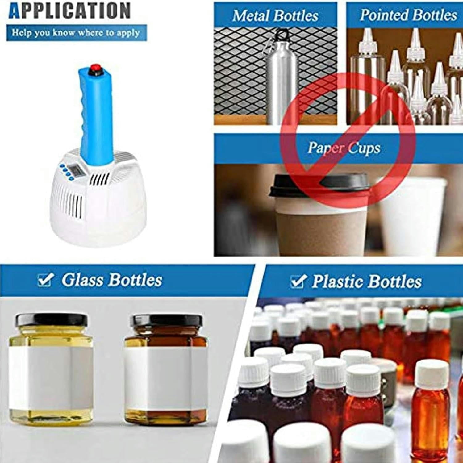 GXCZ Food Saver Vacuum Sealer Machine Hand Held Induction Bottle Sealer 20-100mm, Portable Manual Sealing Machine Aluminum Foil Plastic Capping Machine Sealer Power Adjustable for Plastic Glass Bottles