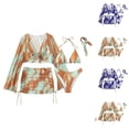 thumbnail image 2 of Jacenvly Summer Swimsuit Women Cover up 3 Piece Clearance Trendy Long Sleeve Contrast Color with Cover up Surfing Swimwear Quick Drying Women'S Split Body Tie Printed Bikini Five Piece Set Orange, 2 of 7