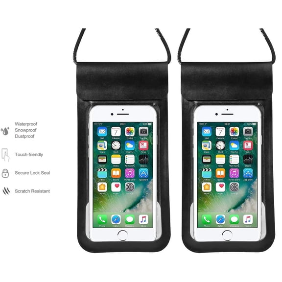 2Pack Waterproof Phone Pouch with Adjustable Lanyard, Sensitive Touch, Perfect for Pools, Beach, Swimming, Shower, Sauna, Suitable for All Mobile Phones Up to 6.4 Inches