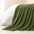thumbnail image 6 of Exclusivo Mezcla Fleece Throw Blanket for Couch, Super Soft 3D Striped Jacquard Blanket, Lightweight Fuzzy Cozy Blankets, Olive Green, 50"x60", 6 of 9