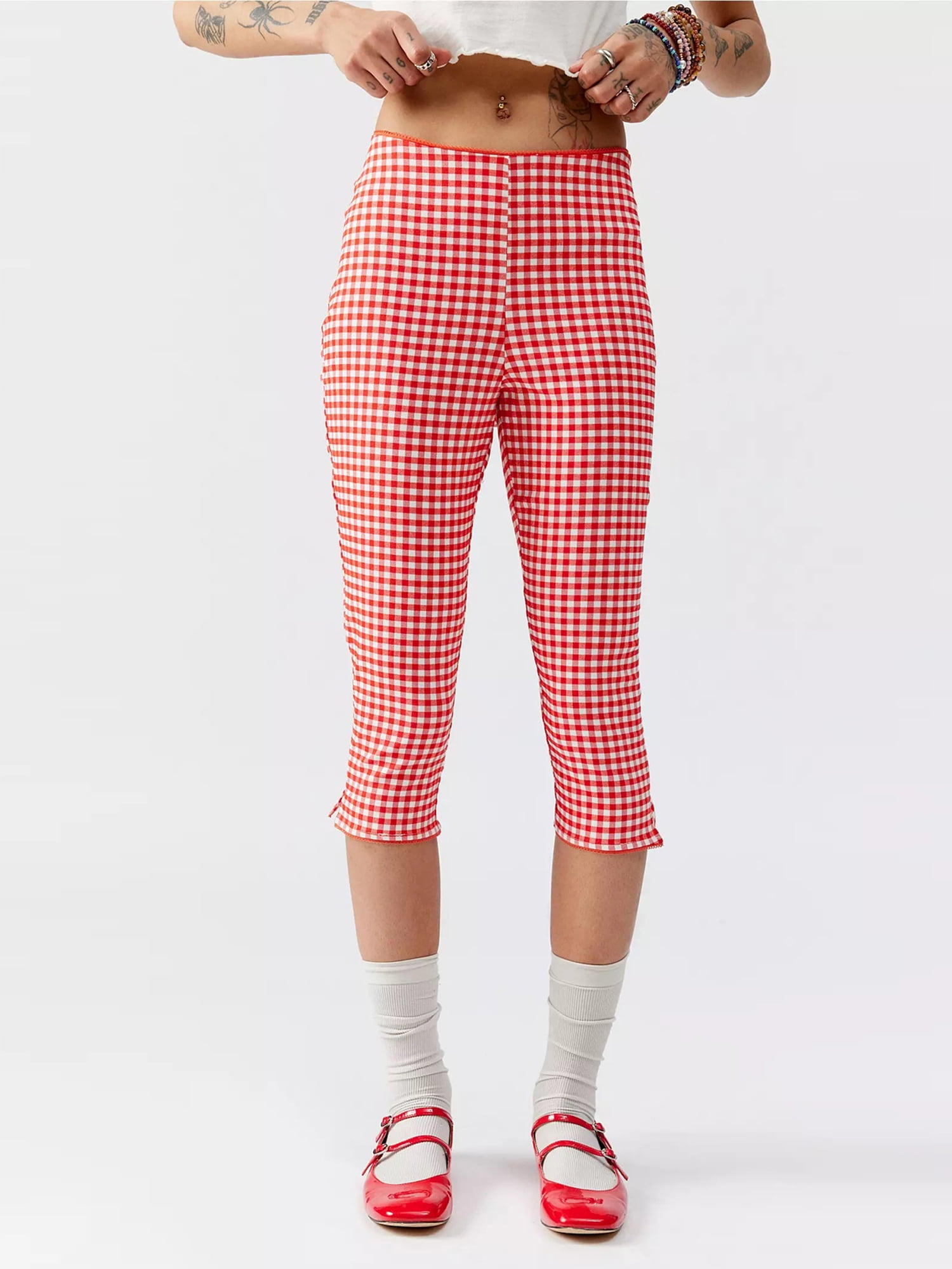 Michellecmm Women Capri Pants, Low Waist 3/4 Length Plaid Pants